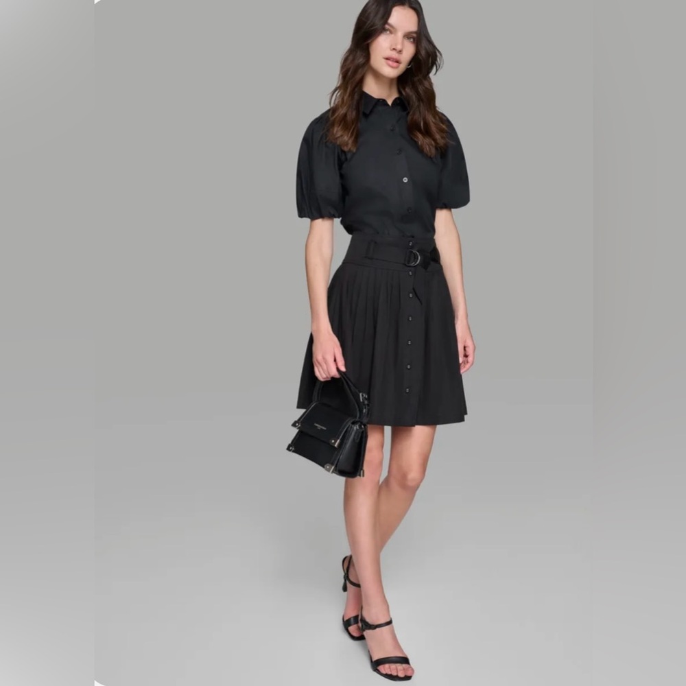 NWT KARL LAGERFELD PARIS
PLEATED POPLIN MINI SKIRT BLACK SIZE 6